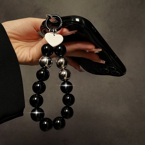 Creative Black Bead Hand Chain Wrist Short Hanging Rope with Clip Mobile Phone Case Keychain Pendant Women's Trend