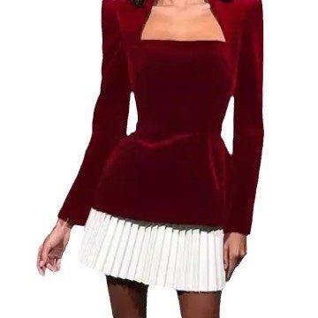 Fashion Pleated Velvet Party Elegant Solid Square Neck Mini Dress