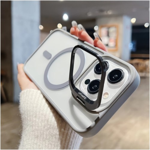 Luxury Magnetic Shockproof Phone Case for iPhone16 15 14 13 12 11 Pro Max Plus Magsafe Funda Stand Glass Lens Protection Back Cover