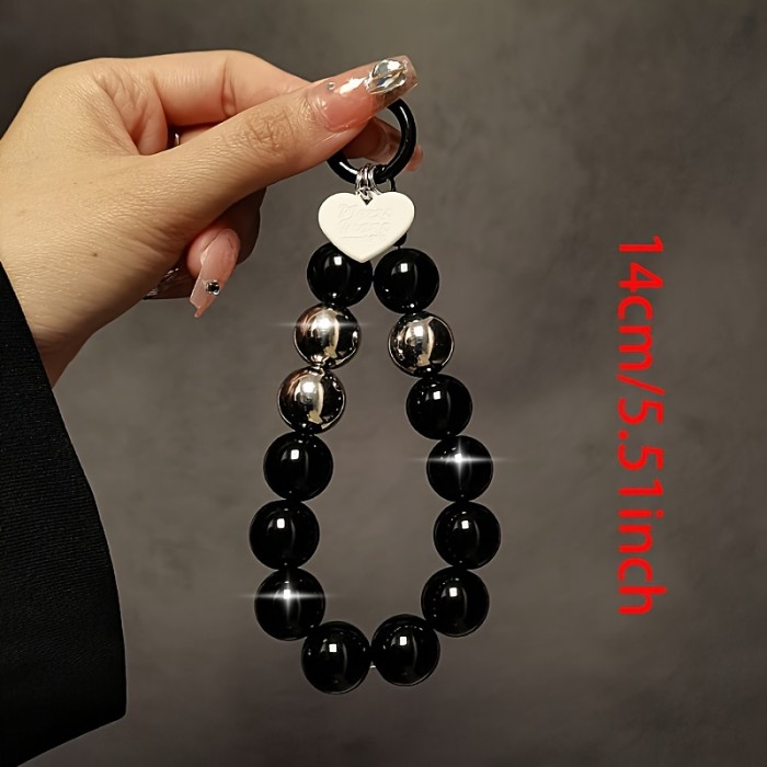Creative Black Bead Hand Chain Wrist Short Hanging Rope with Clip Mobile Phone Case Keychain Pendant Women's Trend