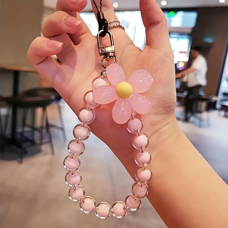 Mobile phone lanyard camera keychain CCD handheld handmade bead colorful crystal chain short wrist flower new portable powerful durable anti-lost umbrella water cup pendant cute girl creative lanyard