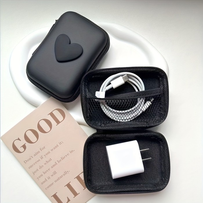 1pc Adorable Heart Pattern Eva Storage Bag - Soft, Water-Resistant, and Durable Earphone Bag with Zipper Closure for Coins, Small Accessories, and Travel Essentials - Perfect for Organizing and Storing Small Items