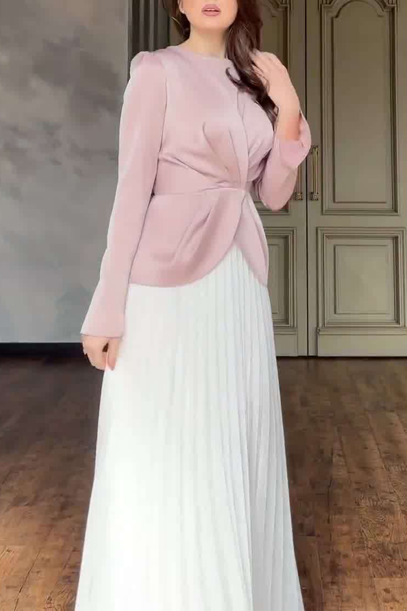Casual Print O Neck Waist Skirt Dresses(5 Colors) main image 0