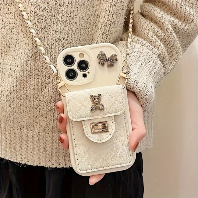 Bow Cartoon Bear Premium Soft Phone Case - Three-Dimensional Design, Lanyard Included, Compatible with iPhone 15 Pro Max, 15 Pro, 15 Plus, 15, 14, 13, 12, 11, XR, Xs Max, 7, 8, plus, SE2, SE3, 6, 6S