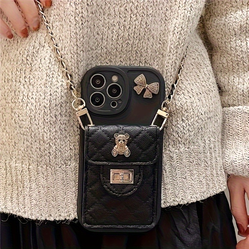 Bow Cartoon Bear Premium Soft Phone Case - Three-Dimensional Design, Lanyard Included, Compatible with iPhone 15 Pro Max, 15 Pro, 15 Plus, 15, 14, 13, 12, 11, XR, Xs Max, 7, 8, plus, SE2, SE3, 6, 6S