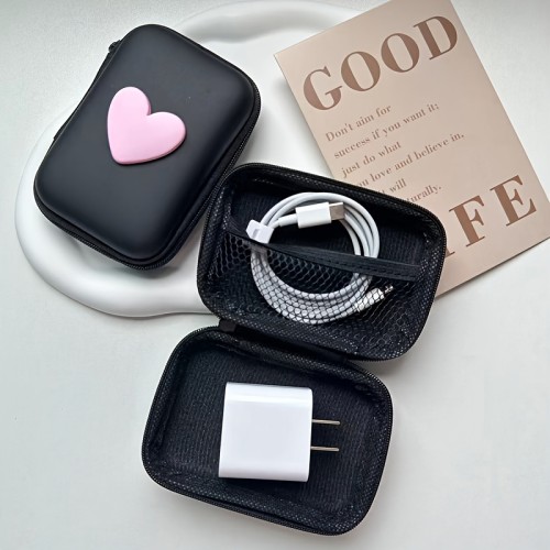 1pc Adorable Heart Pattern Eva Storage Bag - Soft, Water-Resistant, and Durable Earphone Bag with Zipper Closure for Coins, Small Accessories, and Travel Essentials - Perfect for Organizing and Storing Small Items