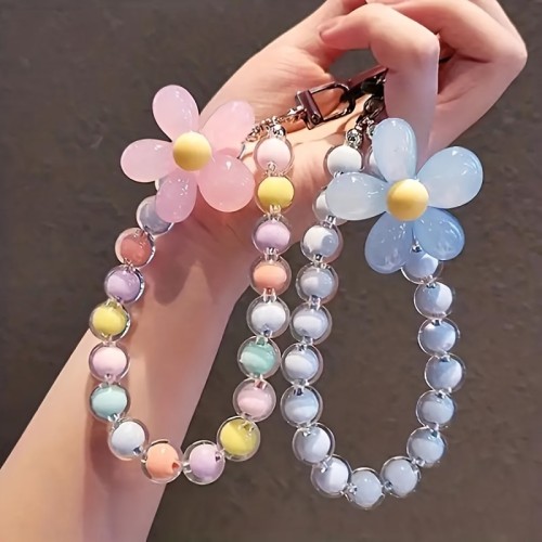 Mobile phone lanyard camera keychain CCD handheld handmade bead colorful crystal chain short wrist flower new portable powerful durable anti-lost umbrella water cup pendant cute girl creative lanyard