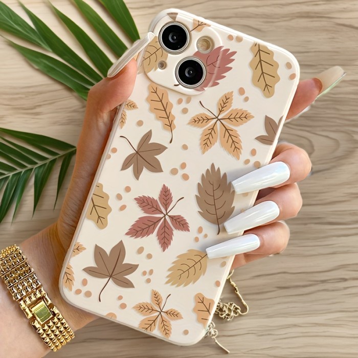 Leaf Pattern Mobile Phone Case Suitable for Iphone13 12Promax 11\u002F14\u002F15Pro Antique White Fine Hole Protective Case Iphone15 Mobile Phone Lens Protective Case Iphone11Promax 13Promax 15Plus 14Plus 12Pro Protective Case 13Pro Iphone15Promax Antique White Mobile Phone Case Iphone11 Protective Case Iphone14Proamx Mobile Phone Case Protective Case Fallen Leaf Mobile Phone Case