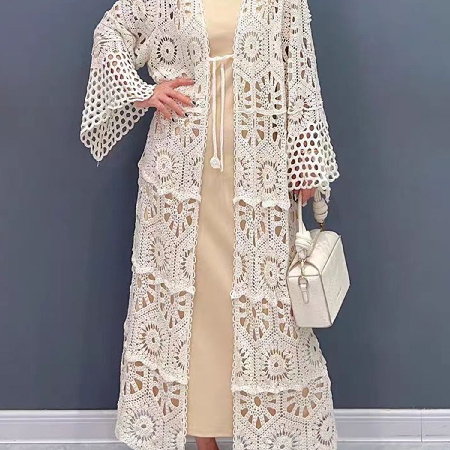 Wavlynn Casual Breathable Cotton Blend Patchwork Lace Khaki Print Vacation Dress for Spring Warm Weather main image 0