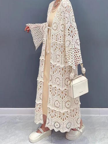 Chic & Versatile Open-Front Cardigan for Women - Casual Loose Fit, Breathable Cotton Blend, Semi-Sheer with Hollow Detail, Perfect for All Seasons