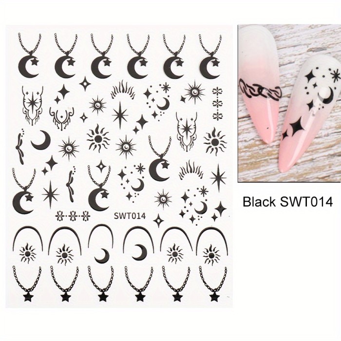 Bronzing Nail Stickers, Angel Wings Star Moon Necklace Nail Decals, Polished Sliver Golden Pattern Manicure Accessories
