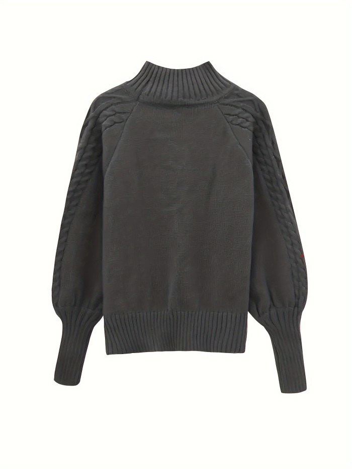 Cozy Cable Knit High Neck Sweater - Soft Mid-Elasticity Polyester Fabric, Elegant Drop Shoulder Design, Long Sleeve, Solid Color, Perfect for Fall & Winter, Womens Clothing