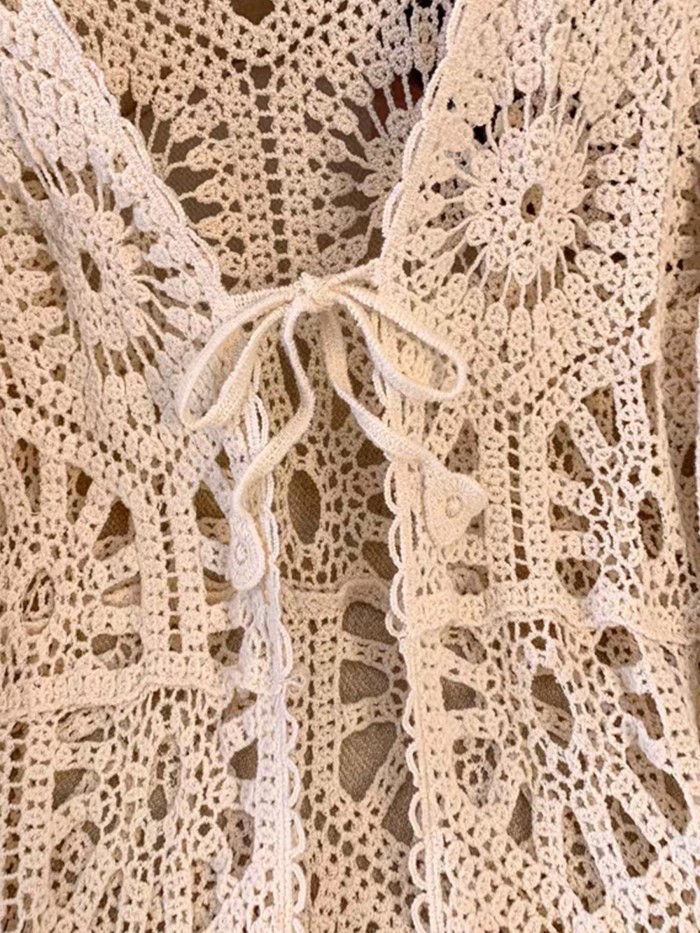 Chic & Versatile Open-Front Cardigan for Women - Casual Loose Fit, Breathable Cotton Blend, Semi-Sheer with Hollow Detail, Perfect for All Seasons