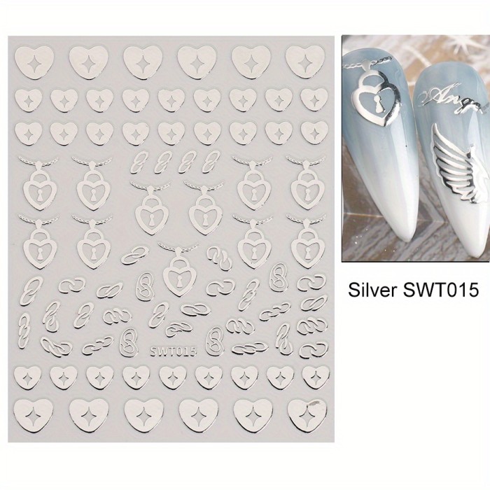 Bronzing Nail Stickers, Angel Wings Star Moon Necklace Nail Decals, Polished Sliver Golden Pattern Manicure Accessories