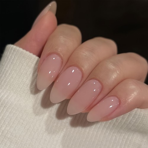 24pcs Chic Almond-Shaped Press-On Nails in Pink - Glossy Finish, Long Length, Solid Color with Application Tools Included