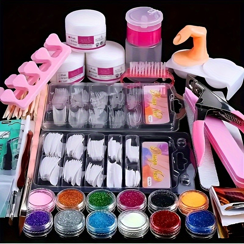 23 in 1 Acrylic Nail Kit: 12 Color Glitter Acrylic Powder Set for Beginners with White, Clear, Pink Powder and Professional Manicure Tools