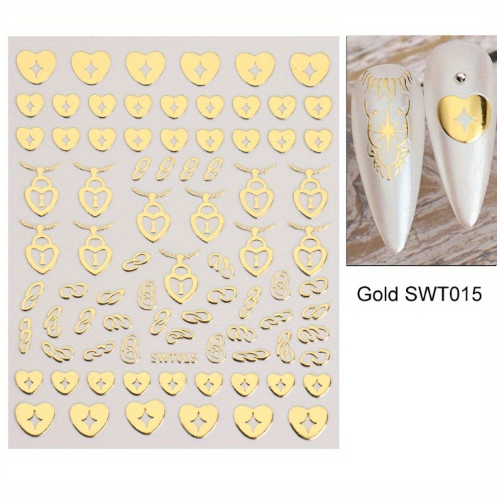 Bronzing Nail Stickers, Angel Wings Star Moon Necklace Nail Decals, Polished Sliver Golden Pattern Manicure Accessories