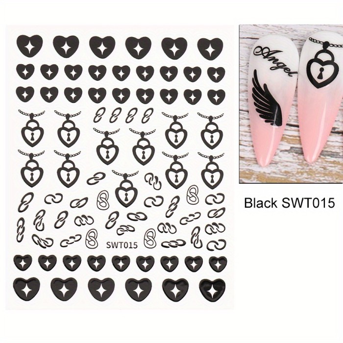 Bronzing Nail Stickers, Angel Wings Star Moon Necklace Nail Decals, Polished Sliver Golden Pattern Manicure Accessories