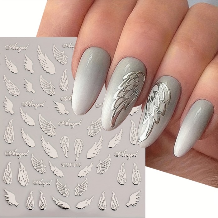 Bronzing Nail Stickers, Angel Wings Star Moon Necklace Nail Decals, Polished Sliver Golden Pattern Manicure Accessories