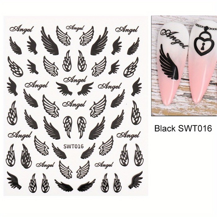 Bronzing Nail Stickers, Angel Wings Star Moon Necklace Nail Decals, Polished Sliver Golden Pattern Manicure Accessories