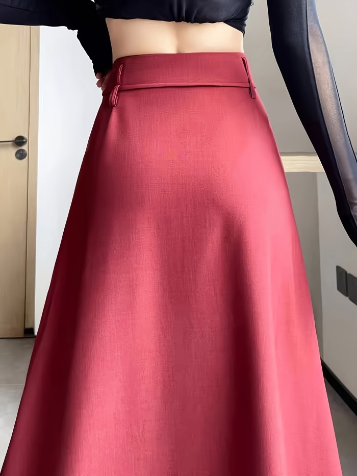 Hemlock Floral High-Waist A-Line Midi Skirt, Polyester Blend, Solid Color, Spring\u002FFall, with Zipper Detail, for Women, Young Style Woven Skirt