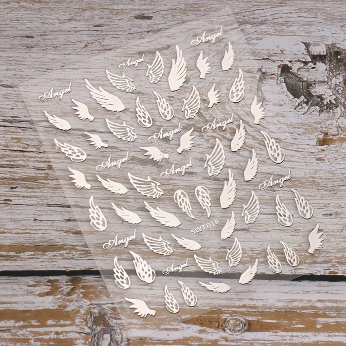 Bronzing Nail Stickers, Angel Wings Star Moon Necklace Nail Decals, Polished Sliver Golden Pattern Manicure Accessories