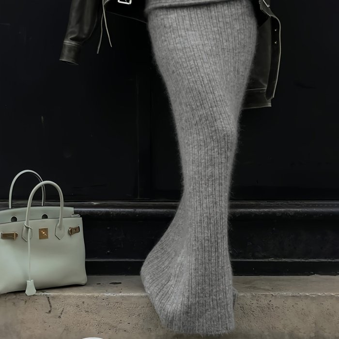 1pc Y2K Style Women'S High-Waisted Knitted Skirt - Solid Color Nylon Knit Fabric, Fall\u002FWinter Fashion, Chic and Cozy