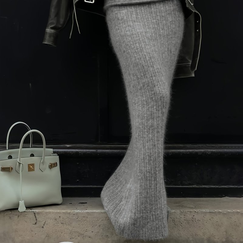 1pc Y2K Style Women'S High-Waisted Knitted Skirt - Solid Color Nylon Knit Fabric, Fall\u002FWinter Fashion, Chic and Cozy