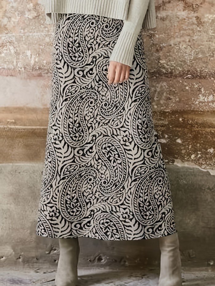 Paisley Print High Waist Skirt, Elegant Loose Skirt For Spring & Summer, Women's Clothing
