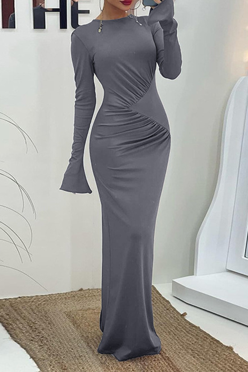Elegant Ruched O Neck Sweater Dress Dresses(4 Colors) main image 0