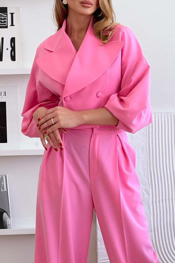 Work Street Solid Pocket Buttons Turndown Collar Long Sleeve Two Pieces(4 Colors)