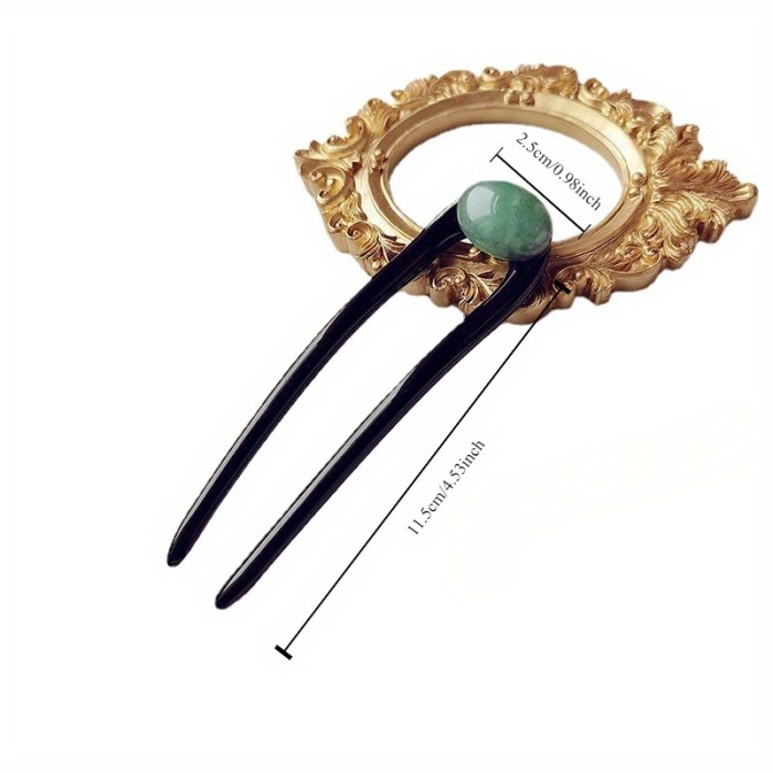 Hair Stick, Women's Elegant Accessory, Green & Pink Natural Stone Inlay, Simple Hair Pin For Updos, Versatile For Daily Wear And All Occasions