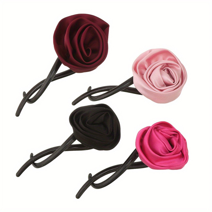 1\u002F2pcs Retro Simulation Fabric Rose Hairpin, Solid Color Flower Twist Hairpin Hairpin