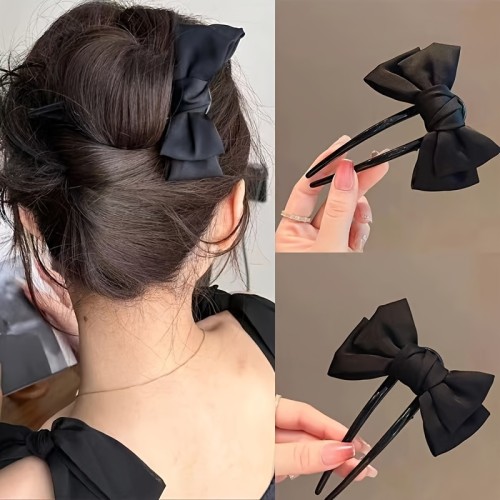 Elegant New Chinese Style Fabric Bow U-Shaped Hairpin - Chic Party Accessory For Stylish Updos