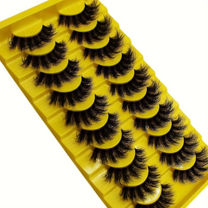 Jieshm 3D Russian Strip Fluffy False Eyelashes, 10 Pairs Set, Thick Volume Messy Lashes, Unscented, Pair Form, Lightweight Handmade Fake Lashes for Dramatic Look