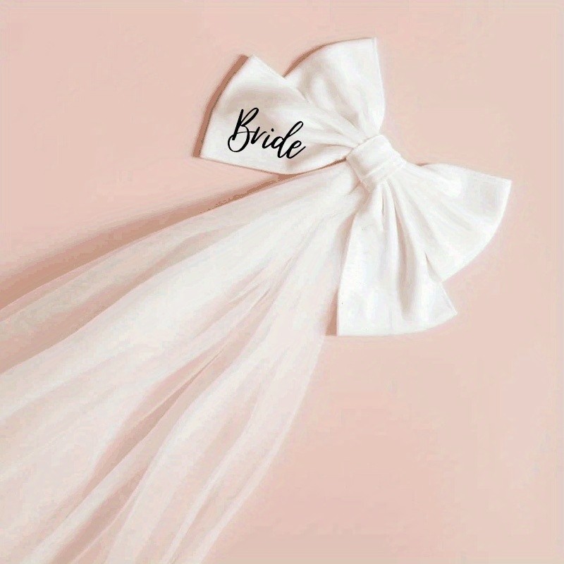 Bride Bowknot Veil, 1pc, White Satin, \