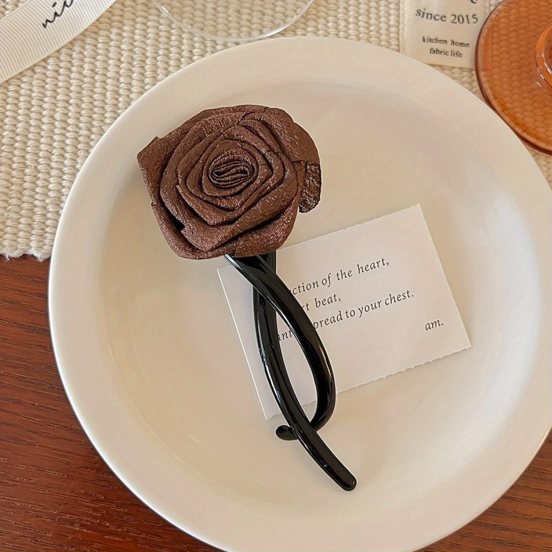 Elegant Resin Rose Hair Clip - Simple Twist Design, Non-Slip Grip for Stylish Updos & Ponytails