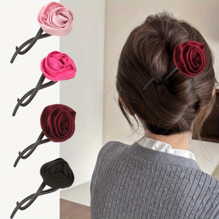 1\u002F2pcs Retro Simulation Fabric Rose Hairpin, Solid Color Flower Twist Hairpin Hairpin