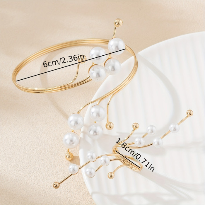 Elegant & Chic Adjustable Bangle and Ring Set with Unique Irregular Patterns - Perfect for Weddings, Parties, and Gifts