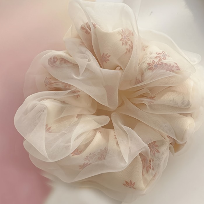 3pcs Elegant Mesh Scrunchie Set - Sweet & Chic Hair Ties for Women, Colorful Floral Design