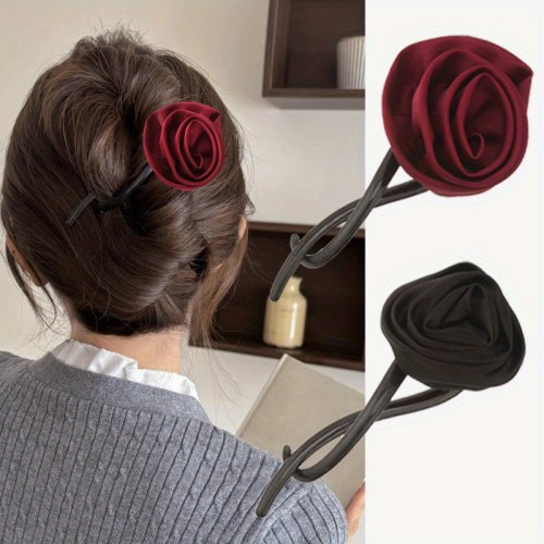 1\u002F2pcs Retro Simulation Fabric Rose Hairpin, Solid Color Flower Twist Hairpin Hairpin