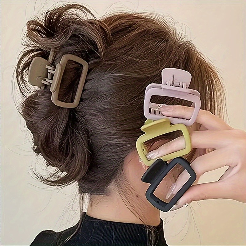 4pcs Mini Square Hair Claw Clips - Matte Finish, Solid Colors (Tan\u002FBrick Red\u002FBlack) - Cute & Simple Hair Accessories for All Hair Types