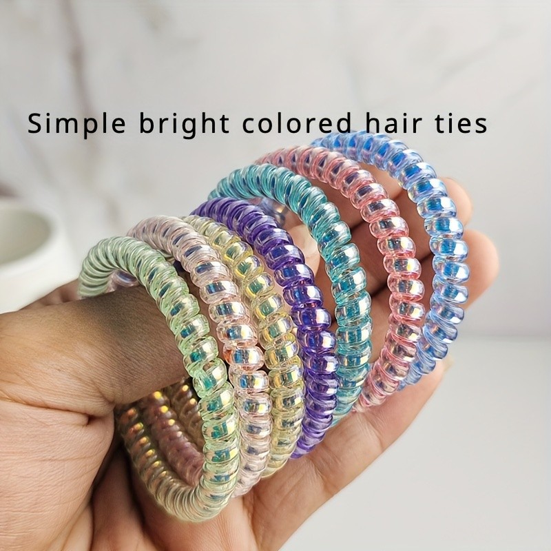 7pcs Set of Vibrant Spiral Hair Ties - Durable Plastic, Simple Style, Solid Colors - Perfect for Ponytails & Updos