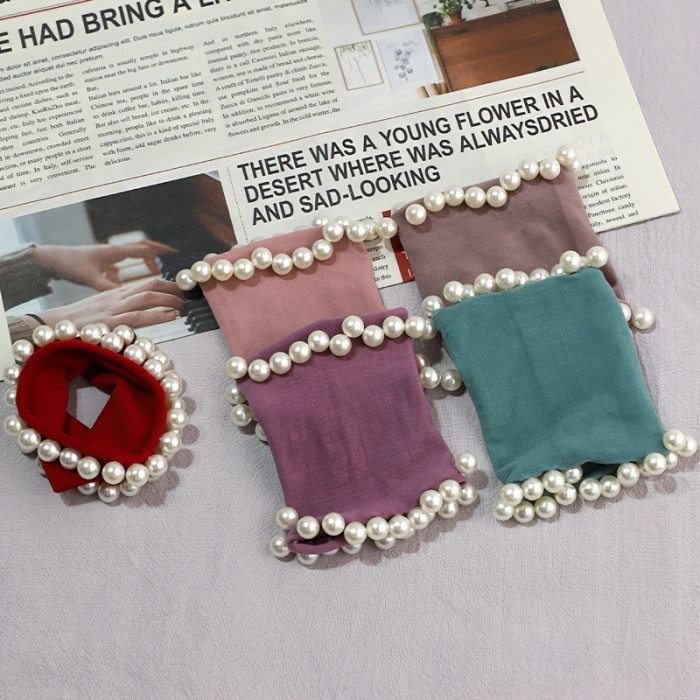 20\u002F10\u002F5 Women Ponytail Rope Retro Style Hair Accessories, Fake Pearl Edge Hair Ring, Shiny Rhinestone Decoration, Light Color Mixed, Red Purple Green Hair Ring, Suitable for Holiday Party Daily Wear
