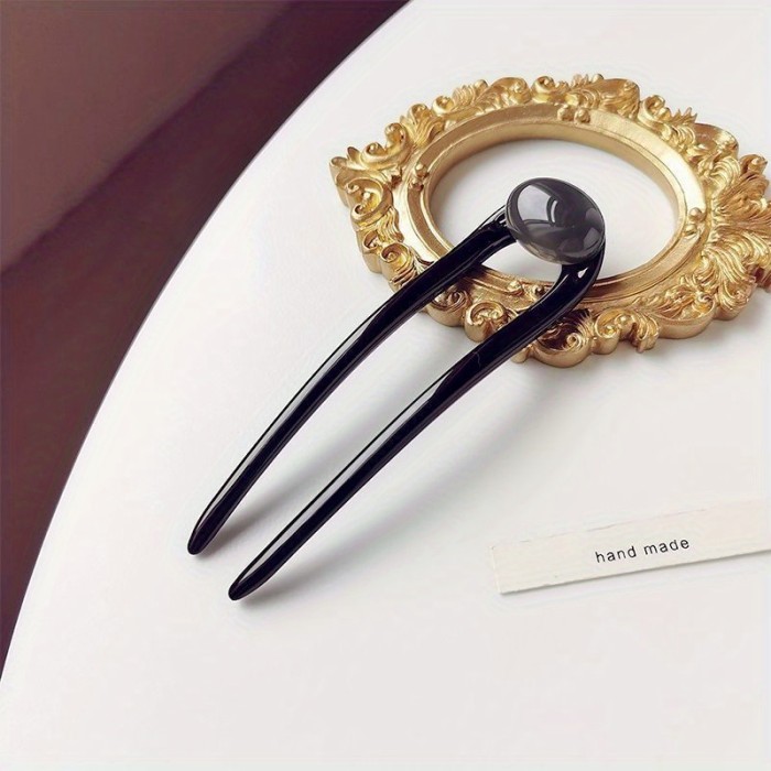 Hair Stick, Women's Elegant Accessory, Green & Pink Natural Stone Inlay, Simple Hair Pin For Updos, Versatile For Daily Wear And All Occasions