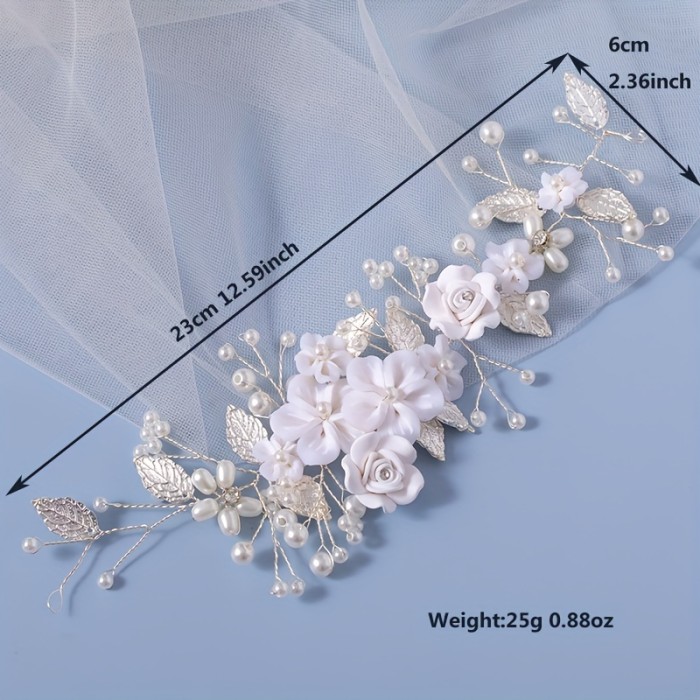 1Pc Exquisite Flower Bride Wedding Hair Vine - Pearl Embellished, Rhinestone Studded, Leaf-Shaped Bridal Hair Piece and Headband for Women, Perfect for Daily Use and Special Occasions