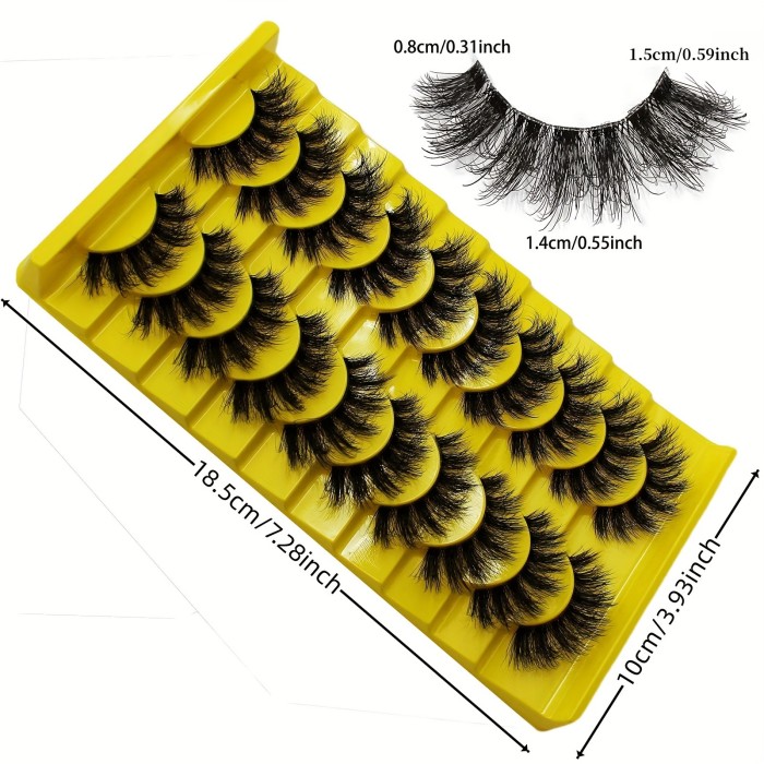 Jieshm 3D Russian Strip Fluffy False Eyelashes, 10 Pairs Set, Thick Volume Messy Lashes, Unscented, Pair Form, Lightweight Handmade Fake Lashes for Dramatic Look