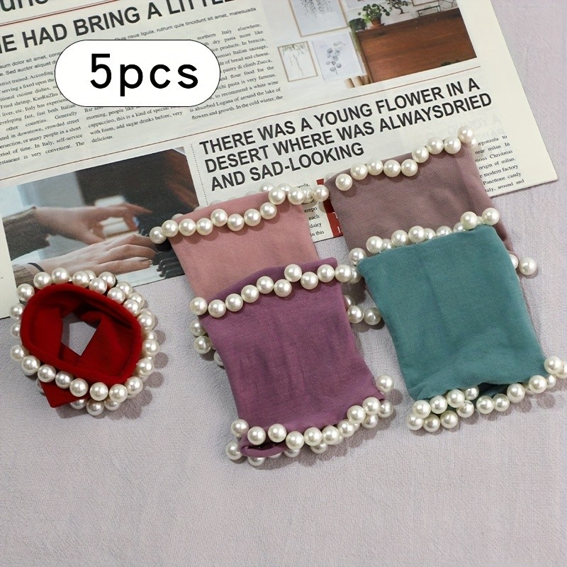 20\u002F10\u002F5 Women Ponytail Rope Retro Style Hair Accessories, Fake Pearl Edge Hair Ring, Shiny Rhinestone Decoration, Light Color Mixed, Red Purple Green Hair Ring, Suitable for Holiday Party Daily Wear