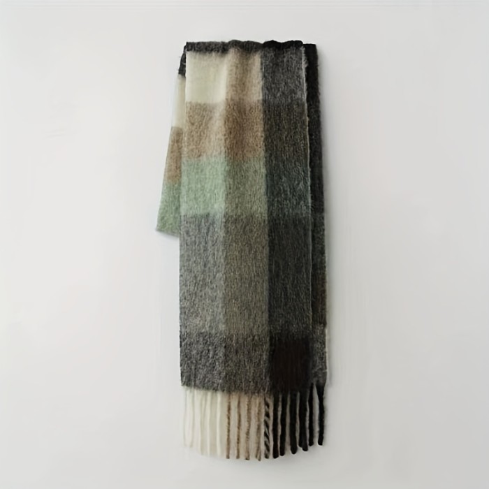 Long Boho Rainbow Color Scarf Plaid Tassel Chunky Imitation Tassel Shawl Autumn Winter Neck Warm Neckerchief