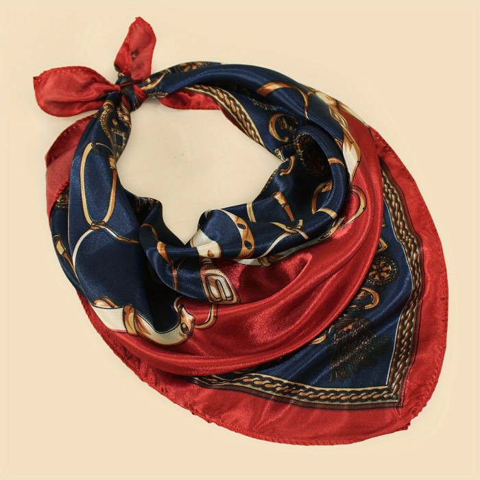 19.7  Elegant Vintage Chain Print Square Satin Scarf - Soft, Lightweight, Classic Neckerchief for Women - Perfect Accessory for Any Occasion